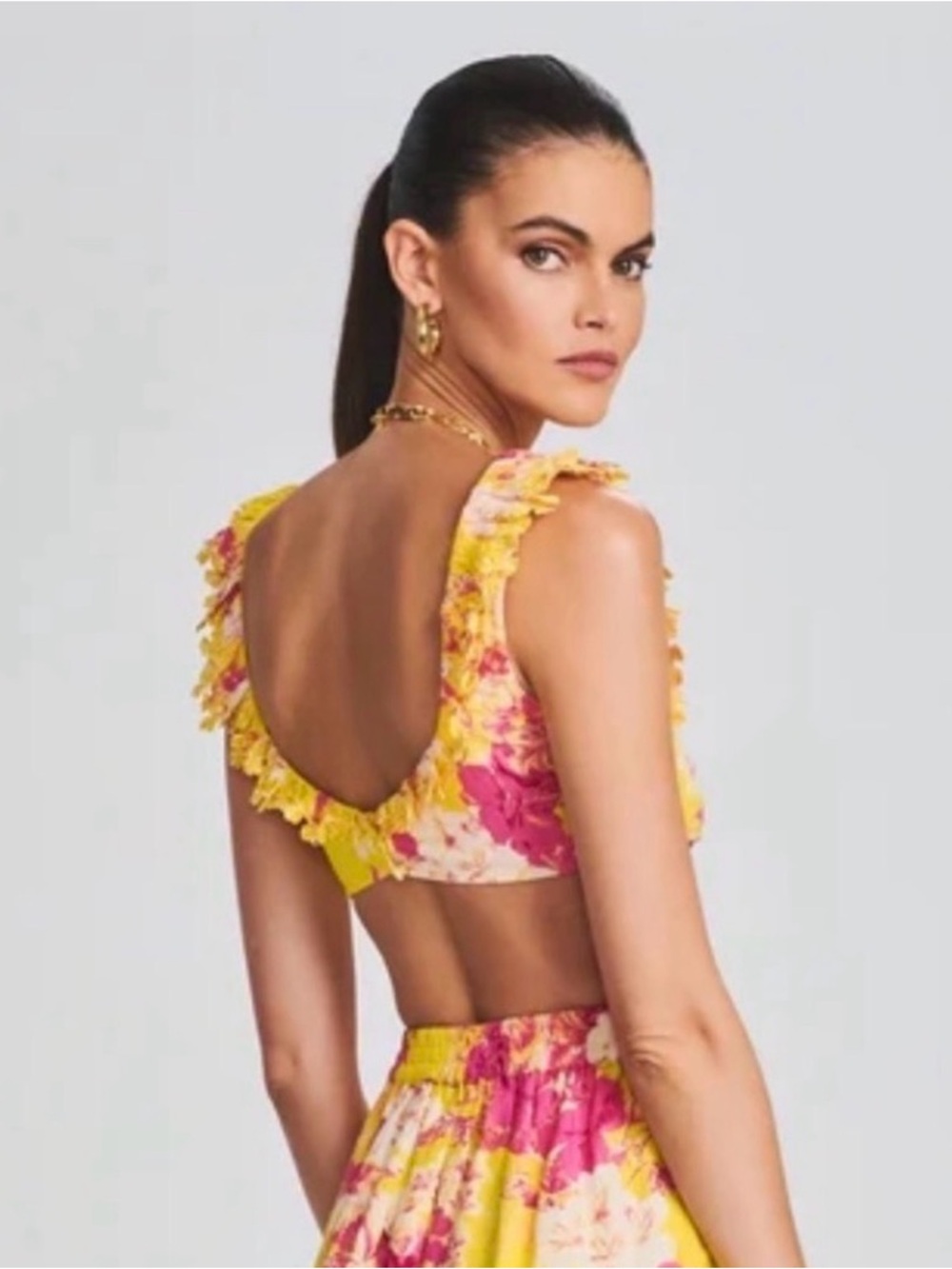 HEMANT & NANDITA Yellow and Pink Floral Ruffle Top and Matching Skirt ๐๐๐บ - Picture 8 of 8